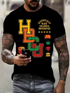 [3D Printed HBCU T-Shirt] Soft Breathable Men's 3D Printed HBCU T-Shirt | Celebrating Historic Black Colleges & Universities Casual All-Season Wear Comfortable Sporty Design with Vibrant "HBcu" Graphic 100%Cotton