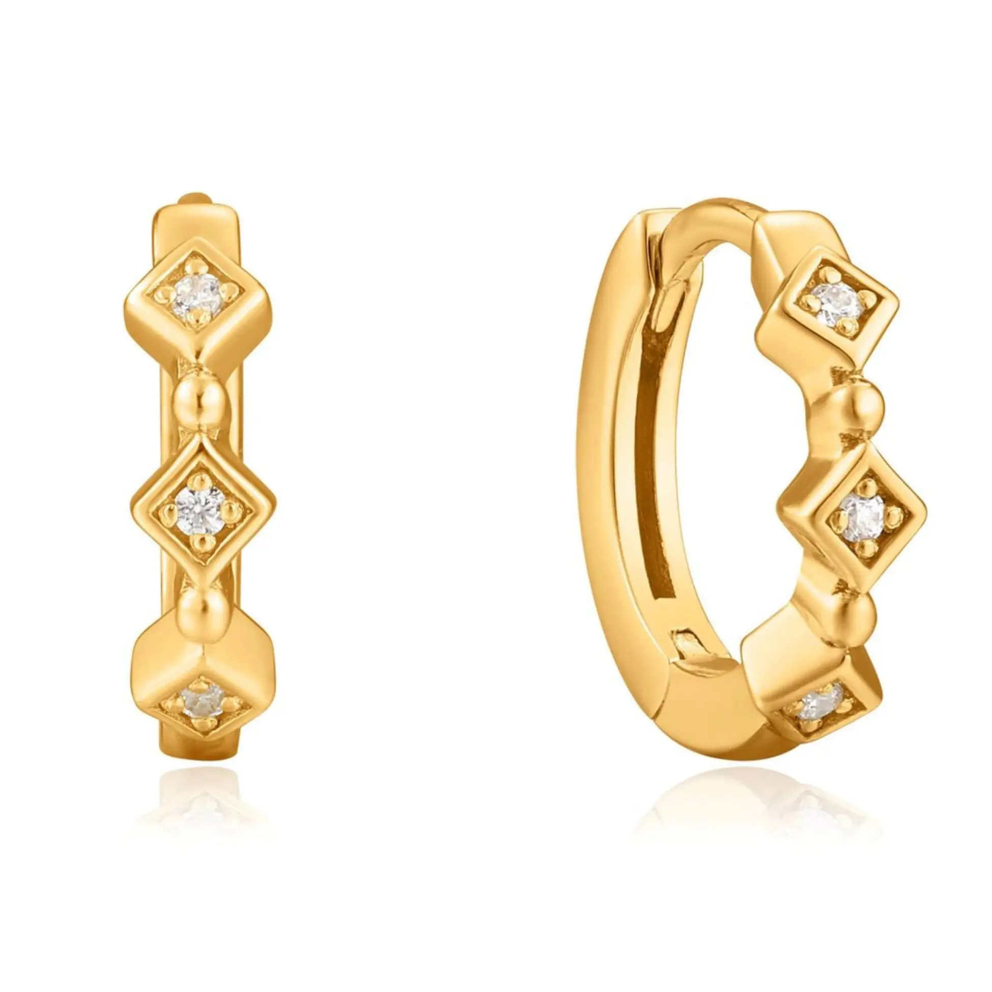 Triple Diamond Huggies Earrings
