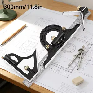 Adjustable Combination Square 300mm Multifunctional Right Angle Ruler, Digital Protractor and Scale, Durable High Precision Measurement Tool