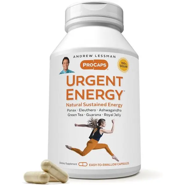 Urgent Energy Supplement with Green Tea Guarana Ginseng Royal Jelly  Ashwagandha B-Complex for Natural Energy and Well-Being 30ct