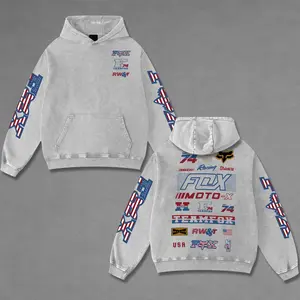 Team Fox Racing Moto-x Biker Racing Sport Racing Retro Acid Washed Hoodie Motor World Champion Enthusiast Apparel Streetwear Racing Team Super Motorsports Clothing Motobike Riders Supermotor Off-Road Dirt Bike Fan Gear Cotton For Motor Fan