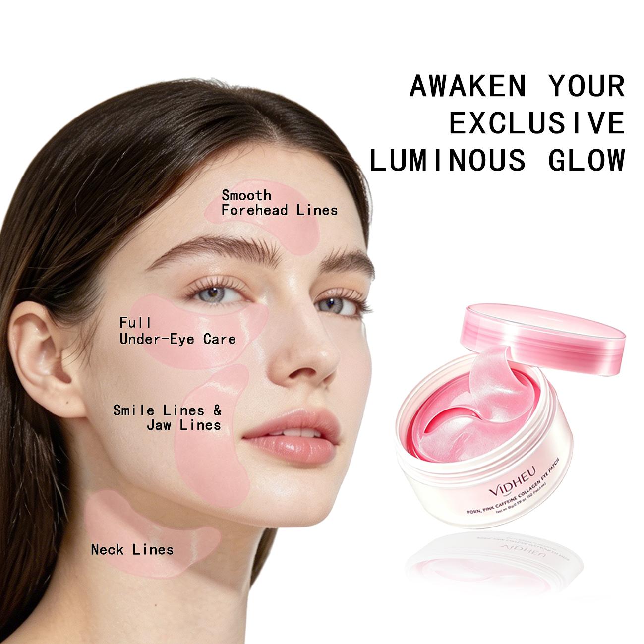 [Golden Crow]Pink Caffeine PDRN Collagen Hydrogel Eye Patch 60Pcs 85g For Morning Puffy Eyes Remove Dark Circles Eye Bag Anti Wrinkle Hydrating Under Eye Mask