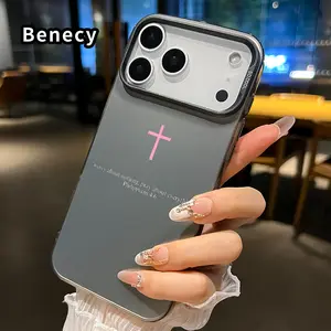 Hard Case for iPhone 17 16 15 14 Pro Max 13 12 11 XR XS Plus Air E Pink Cross Inspiration Patterned All Coverage Non Slip IMD Hybrid Cover Shell Gift for girl boy