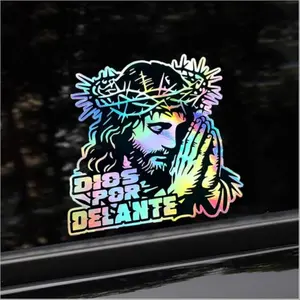 Jesus Pattern Car Sticker, Reflective Laser Waterproof Decal, Suitable for Motorcycle Fuel Tank, Moto Helmet Box, Car Window Bumper