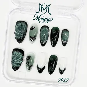 .DP.7927.Green cat eye water ripple wearable nails