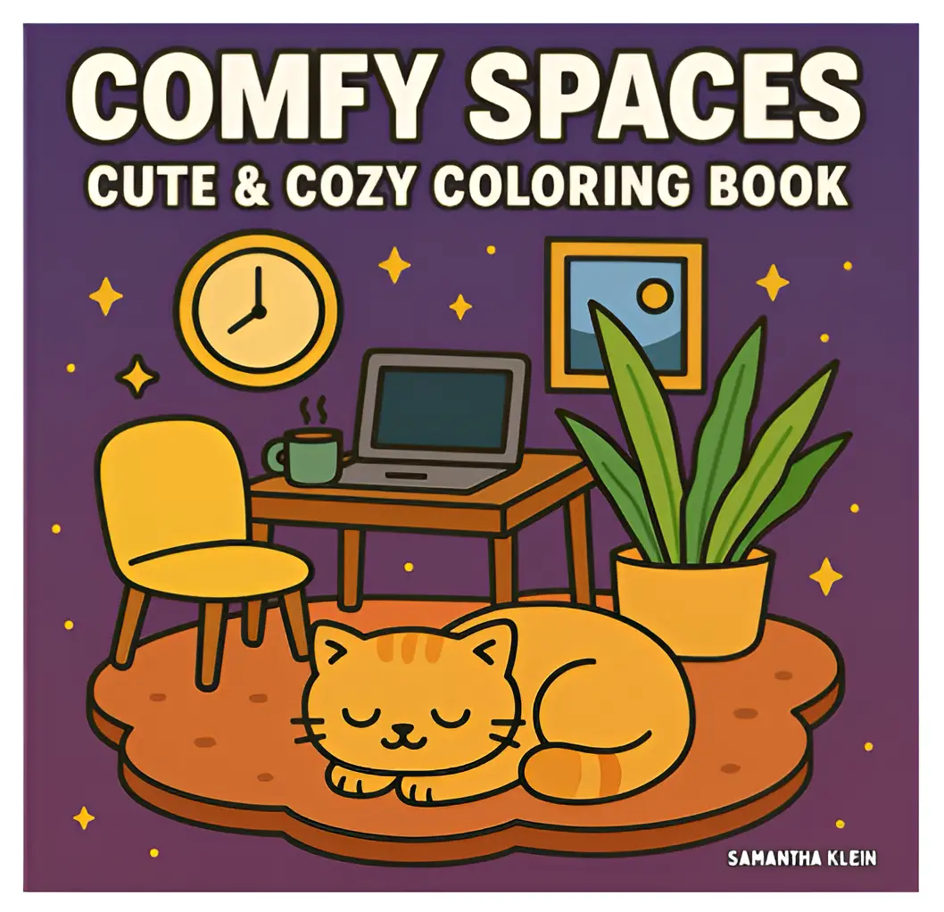 【JUST RELEASED】Kids' Kawaii Coloring Book - Unisex Office Art Supplies, 8.5x8.5 in Square Paper-Based Book, Kitty & Charming Designs, 40 Illustrations, Cozy Workspace-Relaxing Reading Nook Scenes for Coloring Enthusiasts