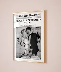 CUSTOM Anniversary Newspaper Print, Personalized New York Times Wall Art, Retro Couple 1 Year Anniversary Gift