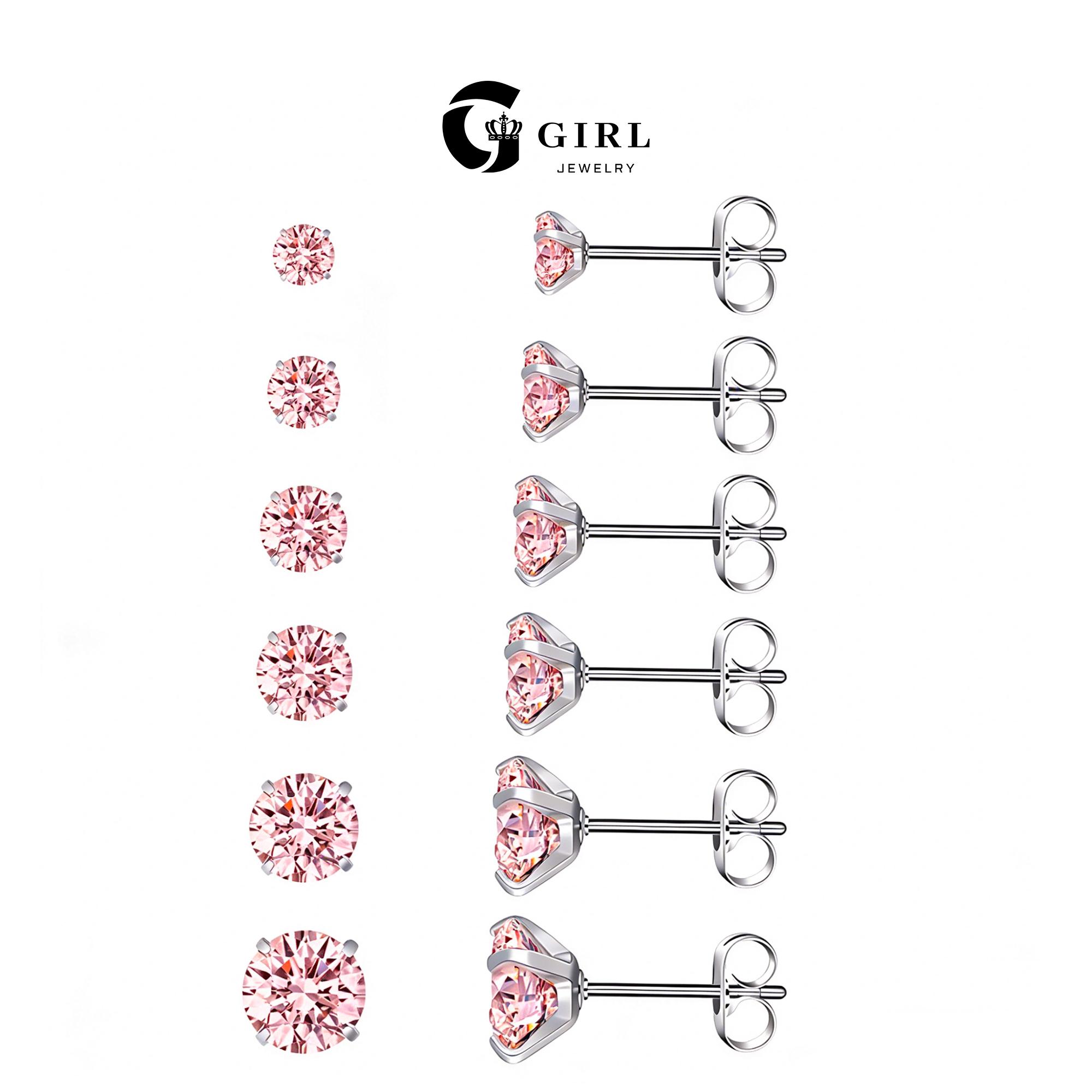6 Pairs Stud Cubic Zirconia Earrings Set( 3-8mm), Stainless Steel Hypoallergenic Cubic Zirconia Earrings Chic Gorgeous Jewelry As Gift for Girlfriend, Elegant Minimalist Earrings 6 Pairs Stud Cubic Zirconia Earrings Set( 3-8mm), Stainless Steel Hypoallergenic Cubic Zirconia Earrings Chic Gorgeous Jewelry As Gift for Girlfriend, Elegant Minimalist Earrings