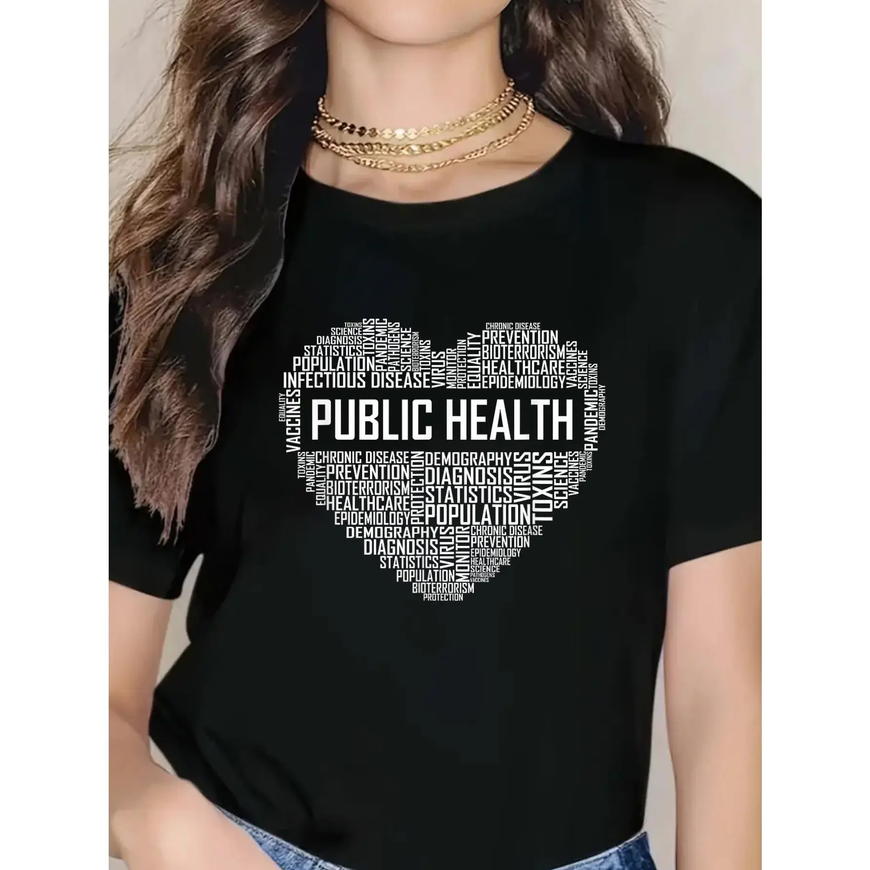 Women's 100% Breathable Soft Cotton Short-Sleeve Crew Neck T-Shirt - Custom-Made Unisex Digital Print Public Health Graphic, Relaxed Fit All-Seasons Casual Aesthetic Top for Healthcare Workers