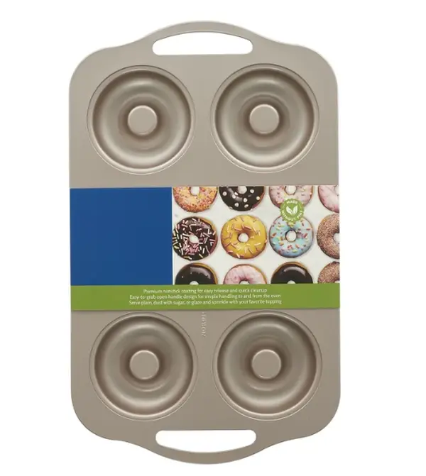6 Cavity Nonstick Steel Donut Pan, Rose Gold, 12.40" x 8.50" x 0.90" - Tin, Cake Sturdy Bake