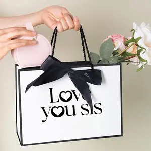 Fashion Letter Print Gift Bag, Paper Gift Bag, Women's Casual Tote Bag, Perfect for Birthday Gifts, Party Favors, Sister Gifts, Unique Bags