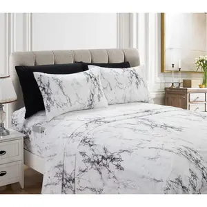 Elegant Comfort 6-Piece Marble Pattern Sheet Set - Hotel-Quality Softness with Smart Pockets