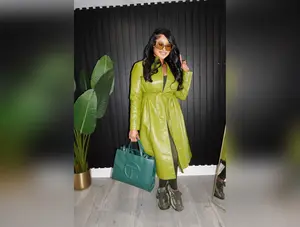 GREEN LEATHER TRENCH COAT WITH BELT