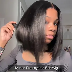 Yaki Straight Wear Go Pre-Layered Cut Bob Wig Pre Cut Glueless HD T Part Lace Front Wig Natural Black Deep Part Lace Glueless Wig #TikTokShopBacktoSchool
