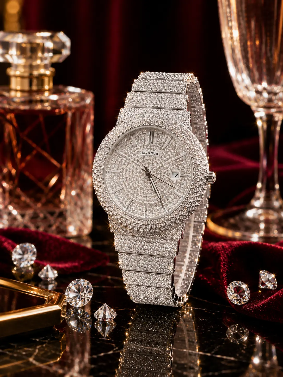 Women's 41mm Silver Iced Out Diamond Watch Luxury Bling Quartz Wrist Watch Stainless Steel Waterproof Fashion Dress Watch Gift for Her