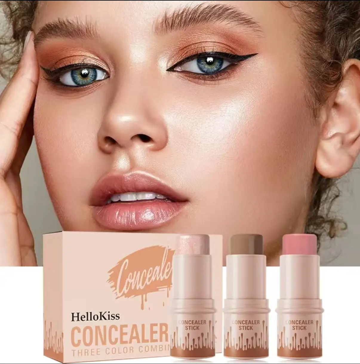 Cream Contour, Blush & Highlighter Stick Trio, 3-Piece Multi-Pack for a Flawless Finish, Long-Lasting Waterproof Formula for Face Sculpting, Lightweight, Daily