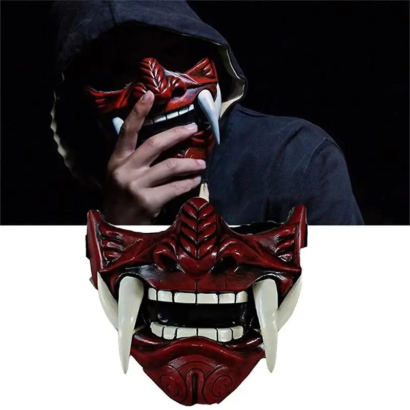 3D Evil Plastic Japanese Samurai Oni Demon Prajna Mask, Halloween Cosplay Horror Killer Costume Prop, DIY Leathercraft Toy & Hobby Gift