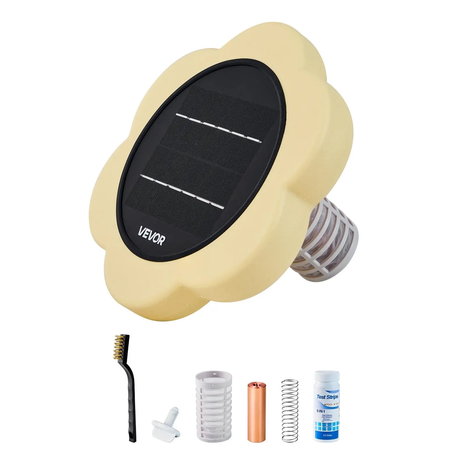 【SummerFinds】VEVOR Solar Pool Ionizer, Petal Copper Pool Ionizer Up to 45000 Gal, Floating Automatic Water Cleaner and Purifier, Chlorine Free Water, with Copper Anode, Spring, Brush and Filter for Pools & Spas