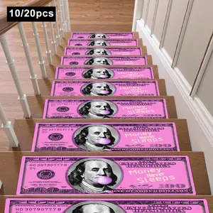 Anti-slip stair mats, stair tread mat set 10pcs/20pcs, dollar rug, pink dollar pattern design, indoor reusable stair mats 8''X30'' suitable for wooden steps, machine washable safe non-slip stair decorative mats, suitable for indoor use