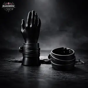 Black Leather Wrap Cuff Bracelet | Goth Punk Wristband for Women Men, Adjustable Grunge Alt Fashion Jewelry
