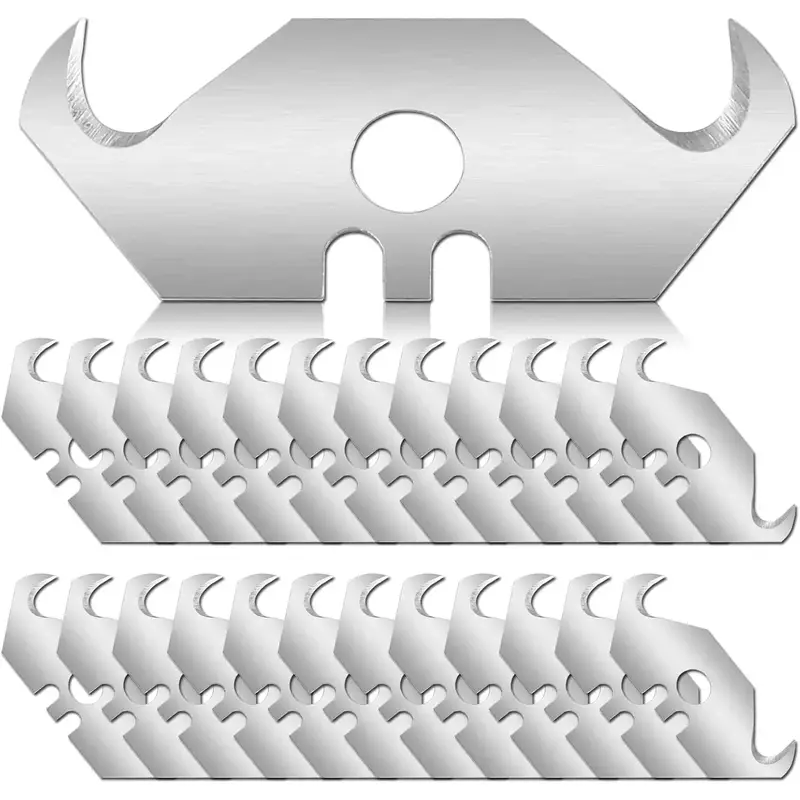 50PCS SK5 Carbon Utility Hook Shape Knife Blades with Plastic Storage Box - 1.89" x 0.73" Durable Steel Blades for Cardboard, Carpets, Felt - High Security Office Cutting Supply