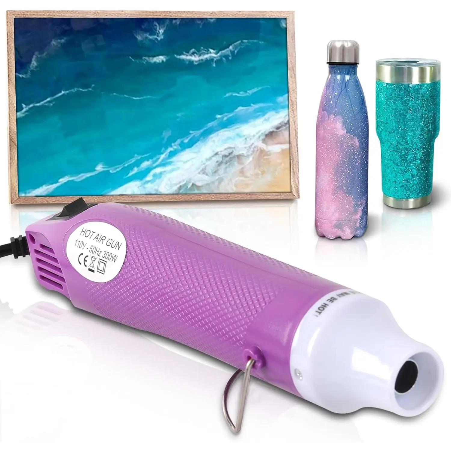 Pink Epoxy Resin & Acrylic Art Bubble Removing Heat Gun - 1.8in Width, 8.8in Length, ABS, Built-in Stainless-Steel Stand, Compact & Versatile for DIY Glitter Tumblers, Acrylic Resin Travel Mugs (Sports & Outdoor Leisure Equipment), 1.8 Inches Width, 8.8 I