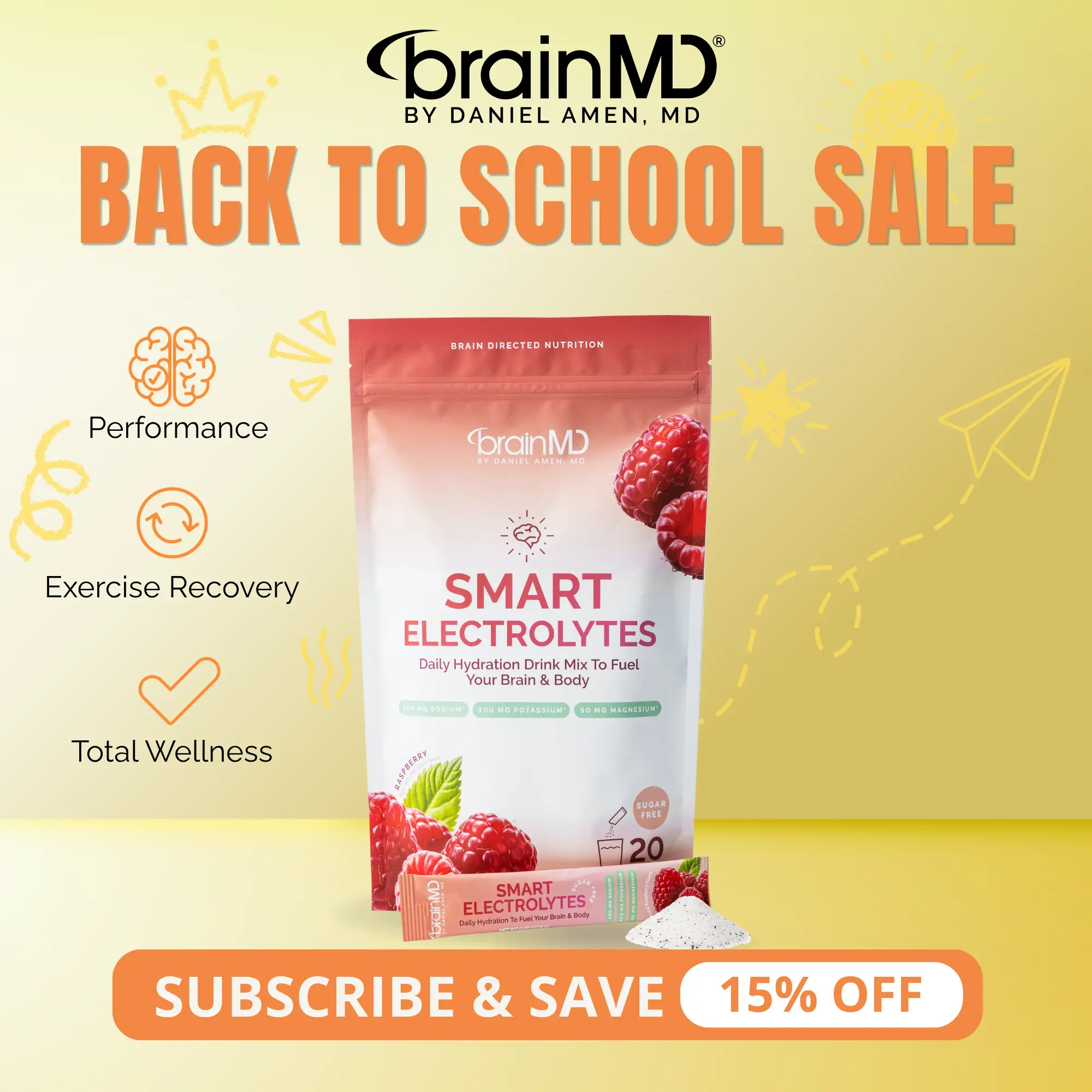 Smart Electrolytes | BrainMD | 30 Servings | Brain Hydration & Focus Support | Energy & Exercise Recovery | Sodium, Potassium & Magnesium with B Vitamins