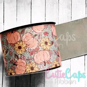Fall Pumpkins Grosgrain Ribbon. Sold in 5 yard rolls