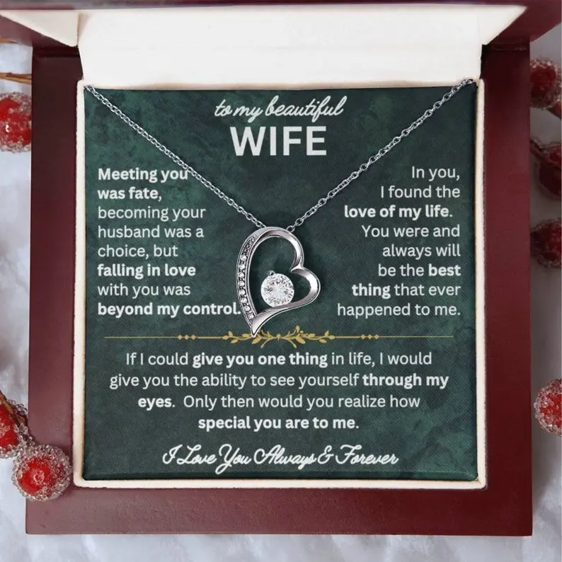 To My Wife Necklace From Husband. Romantic Thoughtful Birthday, Christmas, Valentine's day, Anniversary Gift Jewelry For Wife With Meaningful Messages