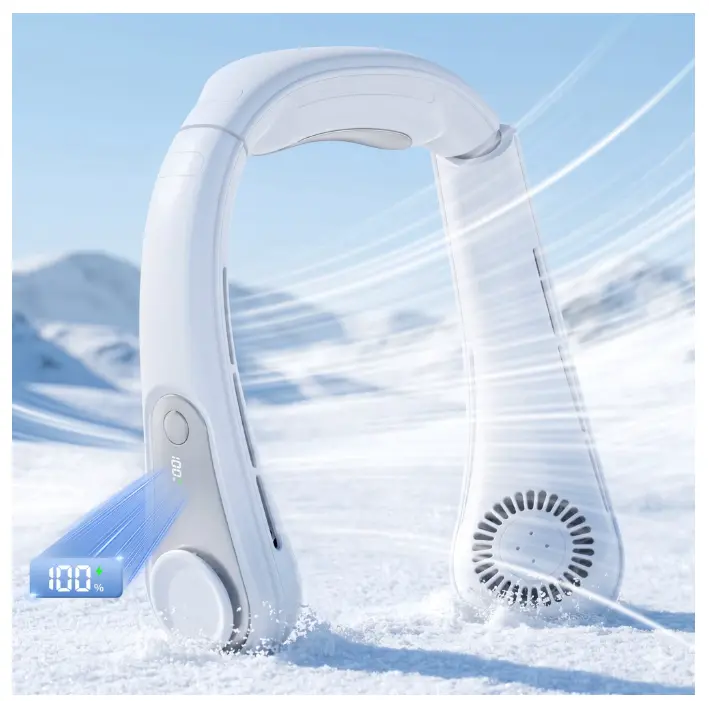 Portable Neck Fan, Rechargeable Wearable Fan with 5000mAh Battery, 5-Speed, 360° Surround Cooling with Ergonomic Neck Support, LED Display, Hands-Free Bladeless Design for Indoor & Outdoor Use