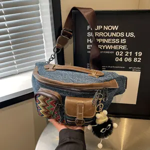 Denim Canvas Dumpling Bag – Cross-body & Waist Bag – Trendy Diagonal Bag for Cool Girls