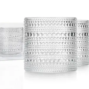 Glaver's Hobnail Drinking Glasses, Clear Vintage Glassware Set, Beaded Drinking Glasses, Set Of 4 13 oz Cocktail Glass Set, Bubble Glasses, For Everyday Use