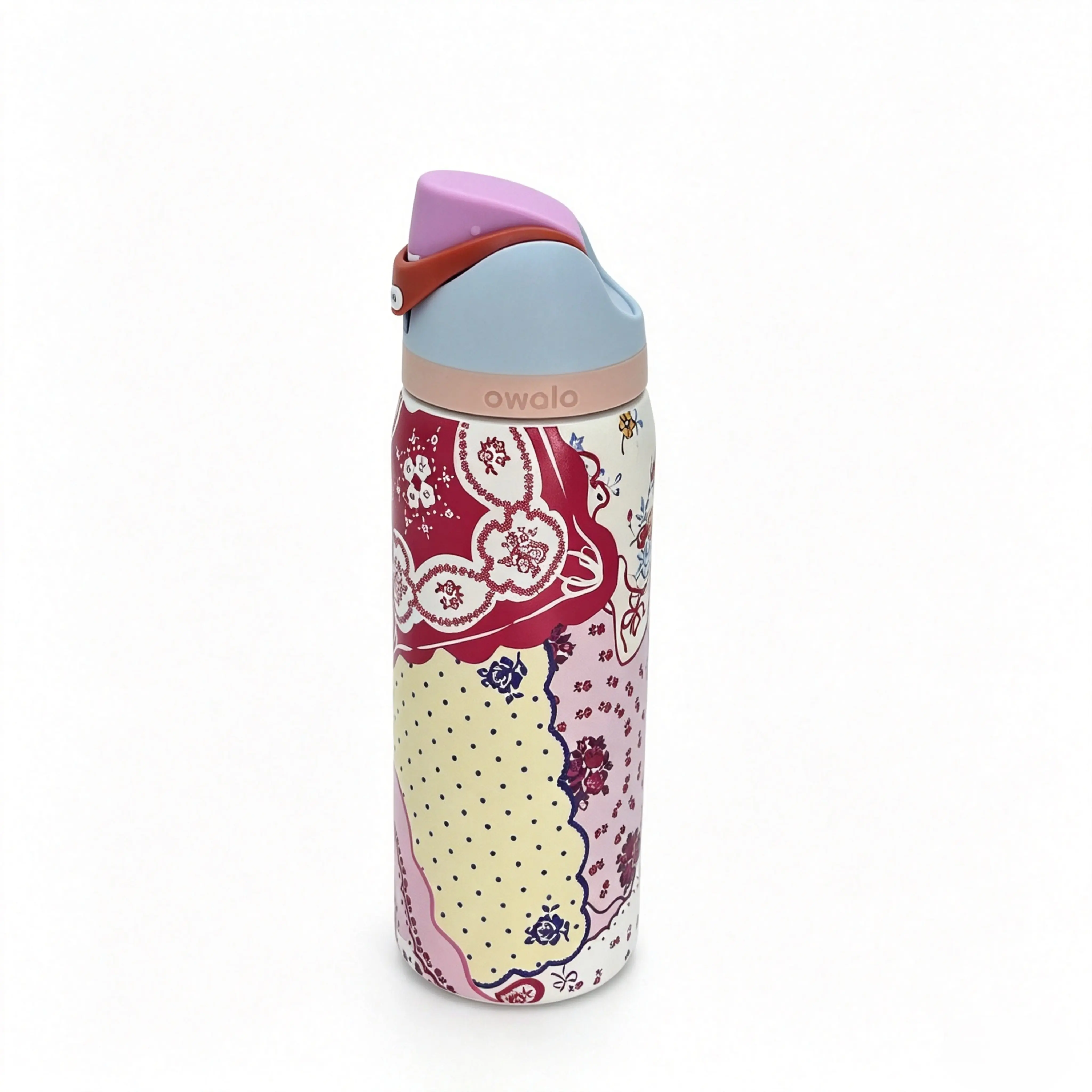 Owala 32oz FreeSip Thermal Insulated Stainless Steel Water Bottle - Vintage Patchwork Floral Bandana Print Flip Top Drinkware Flask, Leakproof Boho Western Reusable Cup for Gym, Camping, Daily Hydration, Flasks cute birthday gift skull lover vaso 40 oz