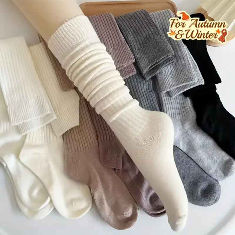 Coast Blend Threads 5-Pack Women's Thick Warm Winter Thermal Tights - Elegant Solid Color & Subtle Side Stripe Design, Full-Length Compression Socks with Arch Support, Machine Washable, Multi-Color (Beige, Brown, Pink, Black, White) for Cas