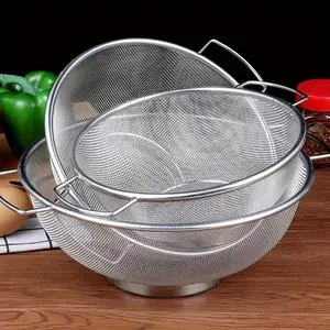 Stainless Steel Food Drain Basket, 3 Counts/set Metal Colander with Handle, Modern Colander Strainer for Kitchen Pasta, Salad, Vegetable, Rice, Fruit, Kitchen Accessories, Kitchen Strainer Utensils