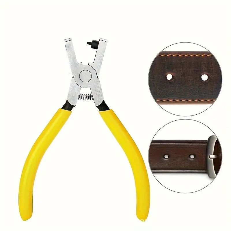 Manual Leather Punch Tool - with ergonomic yellow handle - Belt Punch