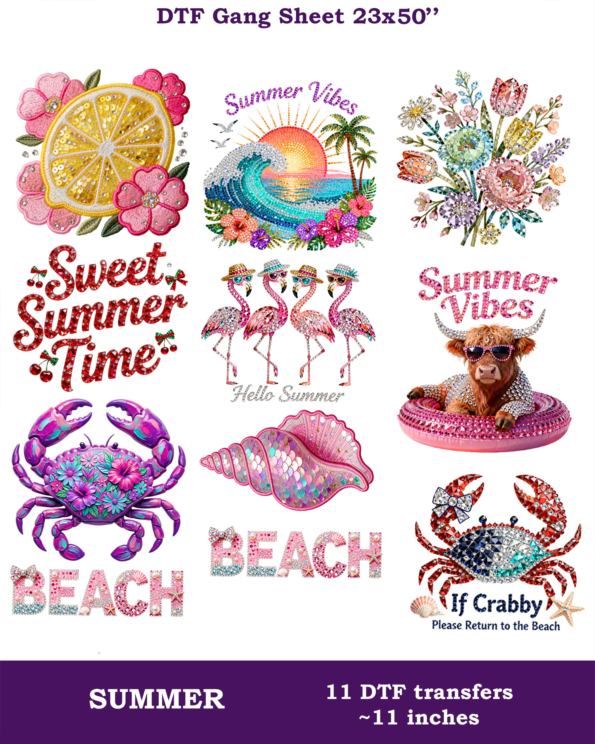 Faux Rhinestone Summer DTF Gang Sheet