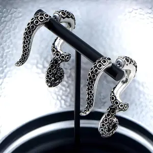 OUFER Body Jewelry Unisex 316L Stainless Steel Dangling Earrings - Chunky 3D Fake Gauge Octopus Post Fashion Costume Jewelry