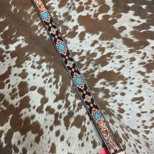 Handmade Leather Belt with Beaded Insert