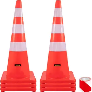 VEVOR Safety Cones, 6 x 36\" Traffic Cones, PVC Orange Construction Cones, Reflective Collars Traffic Cones with Weighted Base Used for Traffic Control, Driveway Road Parking and School Improvement