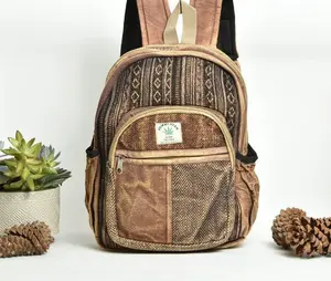 Rusty Hemp Backpack – Fair Trade Vegan Bag, Medium (13"x12") Brown and Green Colors Available