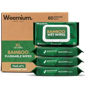 Bamboo Wipes – Pack of 4 (240 XL Flushable Wipes) – Organic, Tree-Free, FSC Certified & Septic Safe – 99%, Unscented & Sensitive Skin Safe – Biodegradable, Compostable & Eco Friendly