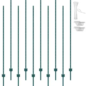 fathersdaygift VEVOR 7 Feet Fence Post, 10 Pack U-Channel Heavy Duty Metal Fence Posts, Sturdy Steel Fence Stakes for Garden Yard, Lawn, Farms and Outdoor Wire Fencing, Green
