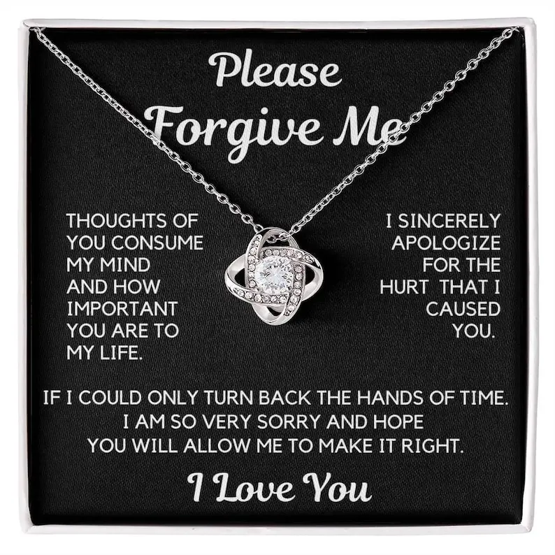 Apology Gift | I Am Sorry, From Him To Her, From Husband, Boyfriend Forgiveness Necklace, Love Knot Necklace, Jewelry With Message Card