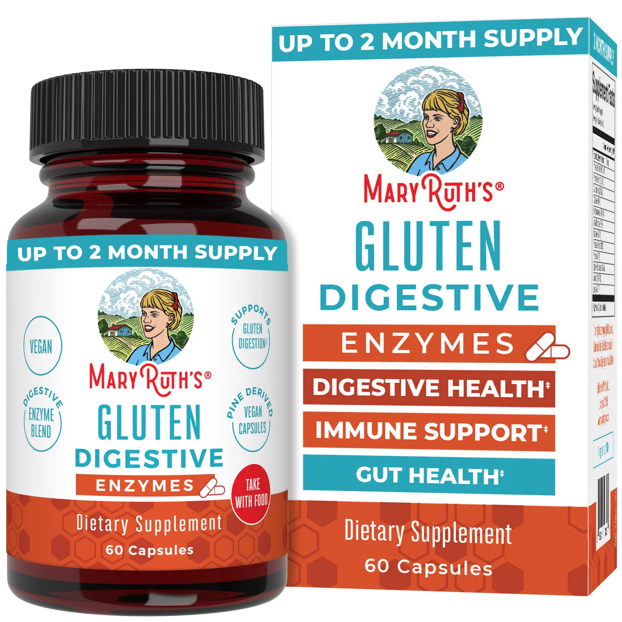 MaryRuth's Gluten Digestive Enzymes - Gut Health - Digestive Support - Immune Function - Vegan Capsules - 60 Servings