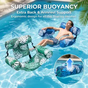 2-Pack Inflatable Water Hammock Lounger with Backrest, Adult Floating Pool Chair for Summer Relax at Pool Lake Beach