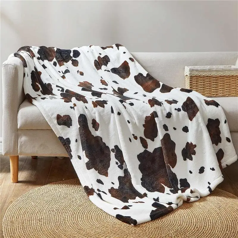 Cow Print Throw Blanket 50"x60" Non-Shedding Plush Fleece Thick Blanket for Adul...