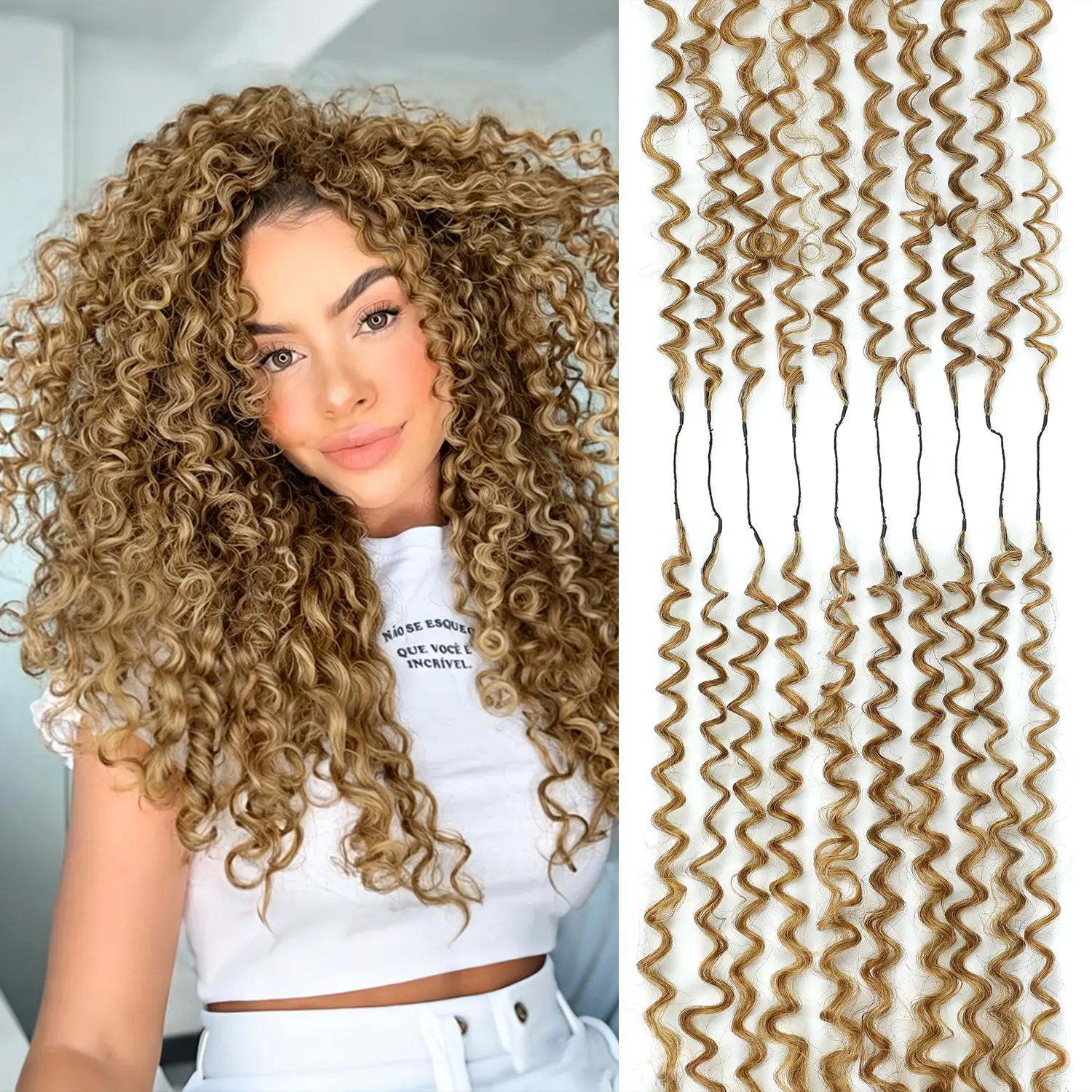 Miracle Knots Feather Crochet Hair For Women, 18Inch Hair Crochet Burmese Kinky Curly Pre-Separated Synthetic Invisible Curly Hair Extensions (80 Strands)