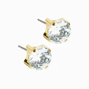 Blomdahl | Hypoallergenic | Golden Titanium Prong Set CZ Stud Earrings | Best Choice For Sensitive Ears