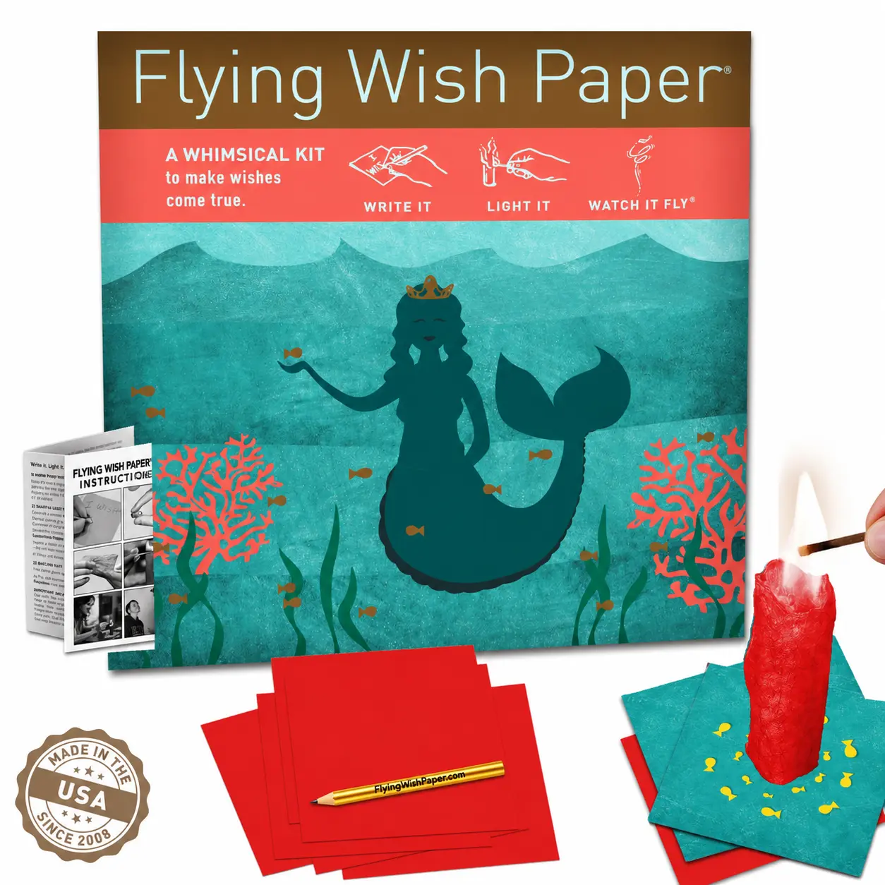 MERMAID Flying Wish Paper - Underwater Dreams That Surface & Soar | Oceanic Themed Whimsical Kit - Write it, Light it, Watch it Fly – Magical Creative Activity for Beach Party, Pool Fun & Celebrations - Gift Set